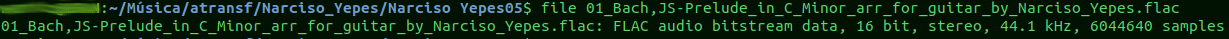 Obteniendo información del archivo .flac *input* mediante el comando 'file'