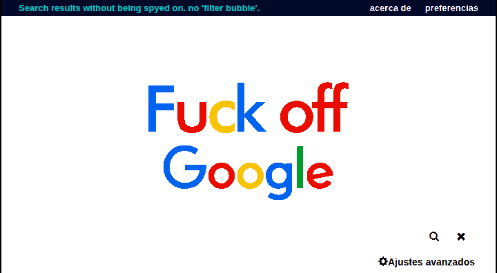 página web principal del metabuscador 'FuckOffGoogle'